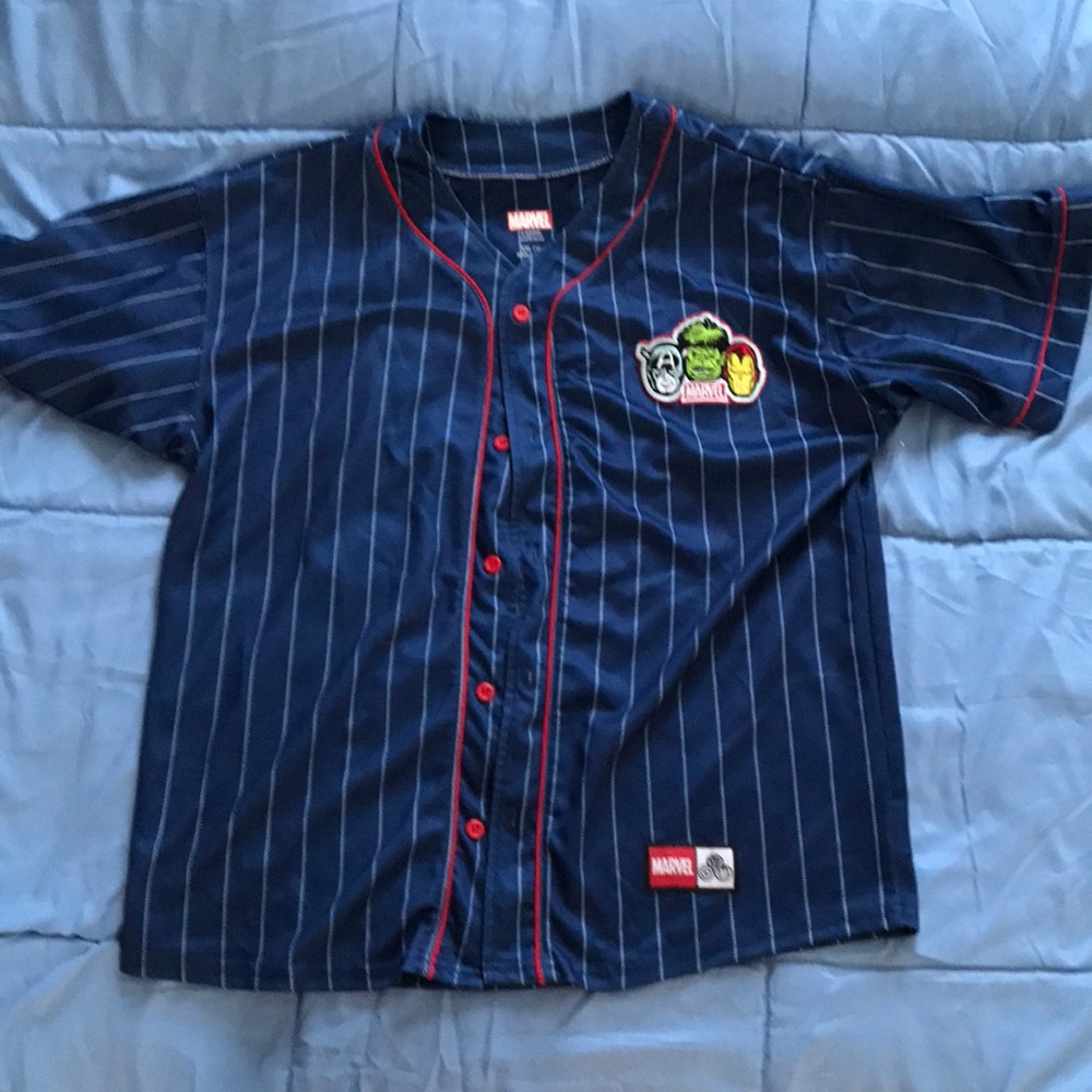Marvel Kids Navy‎ Pinstripe Button-Up Shirt